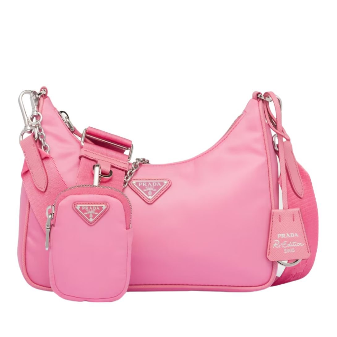 PRADA RE-EDITION 2005 LEATHER SHOULDER BAG WOMEN BEGONIA PINK