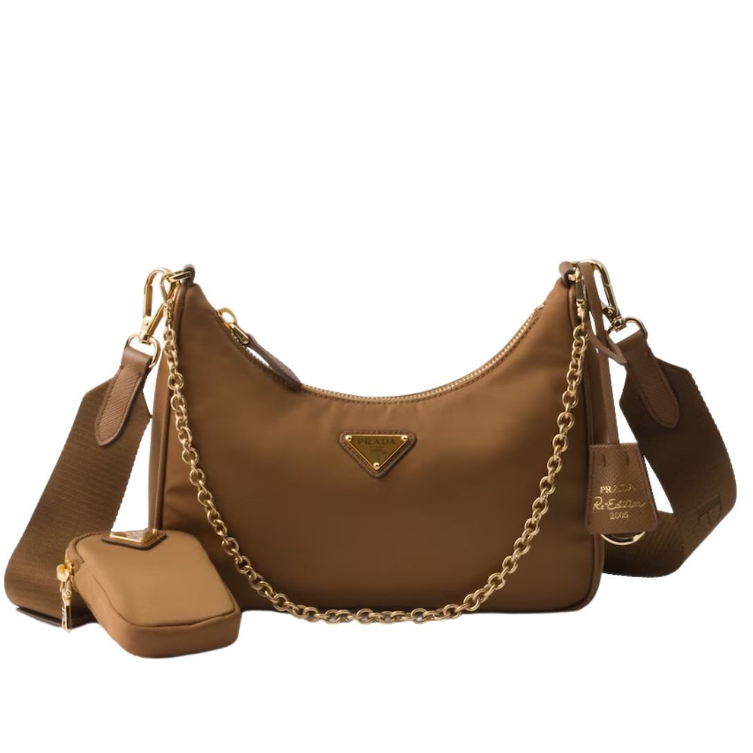 PRADA RE-EDITION 2005 LEATHER SHOULDER BAG WOMEN BRANDY