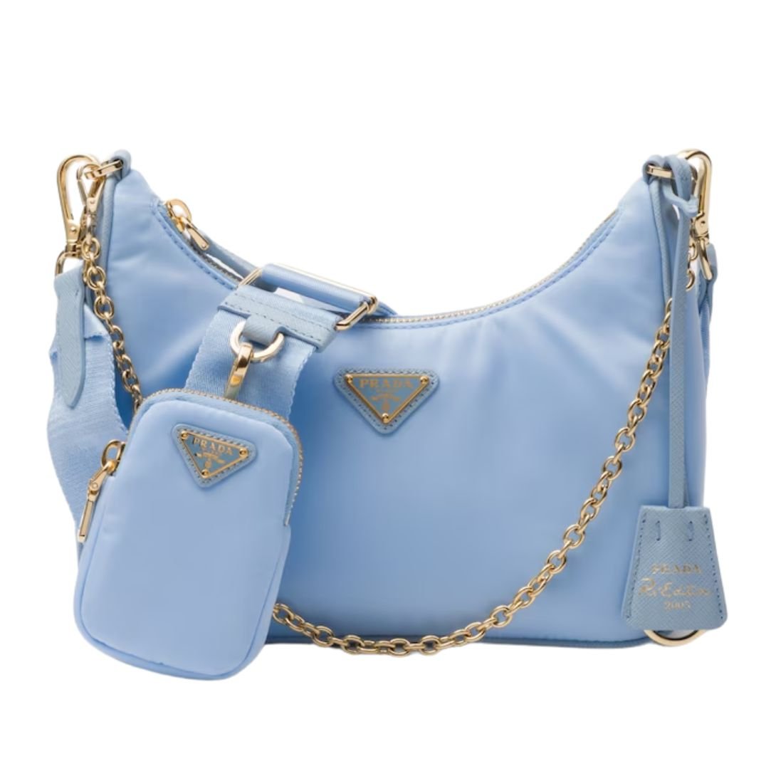 PRADA RE-EDITION 2005 LEATHER SHOULDER BAG WOMEN PALE BLUE