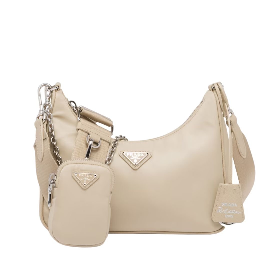 PRADA RE-EDITION 2005 LEATHER SHOULDER BAG WOMEN DESERT BEIGE