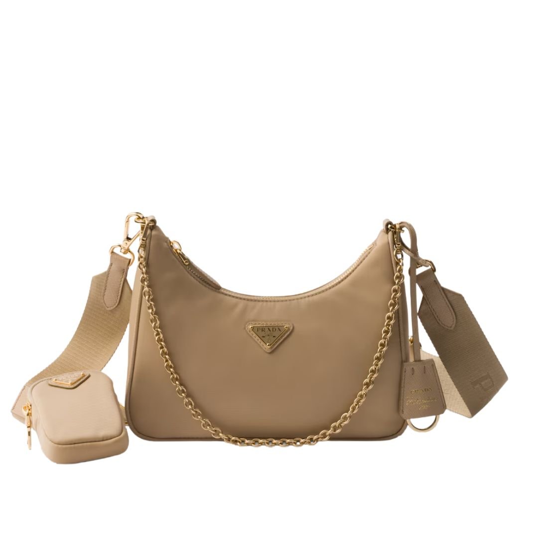 PRADA RE-EDITION 2005 LEATHER SHOULDER BAG WOMEN CAMEL