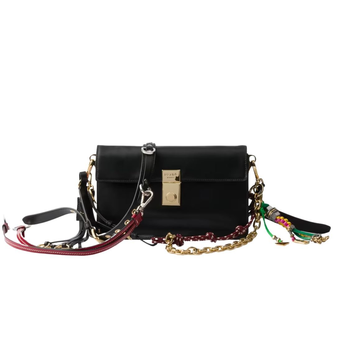 PRADA WOMEN'S SOFT SOUND SMALL LEATHER SHOULDER BAG BLACK