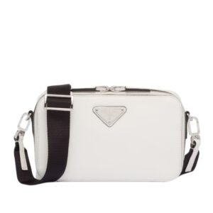 PRADA BRIQUE LEATHER SHOULDER BAG MEN WHITE