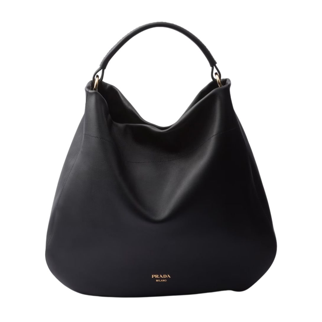 PRADA LARGE LEATHER SHOULDER BAG WOMEN BLACK
