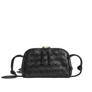 BOTTEGA VENETA CONCERT POUCH INTRECCIATO LEATHER SHOULDER BAG BLACK