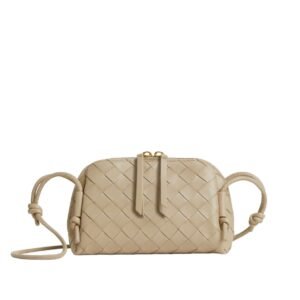 BOTTEGA VENETA CONCERT POUCH INTRECCIATO LEATHER SHOULDER BAG ECRU