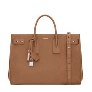 SAINT LAURENT SAC DE JOUR THIN LARGE LEATHER TOTE BAG FOX