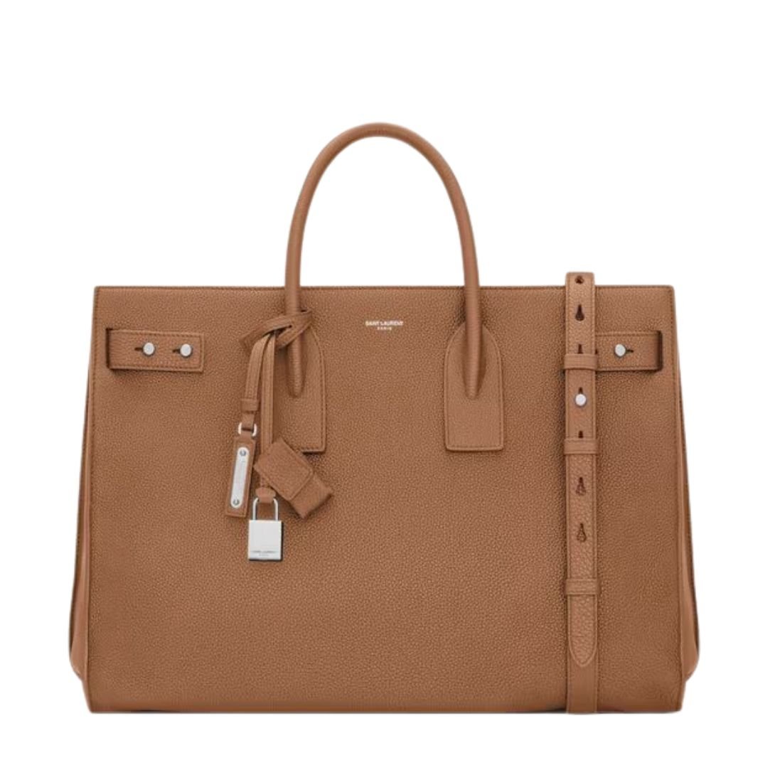 SAINT LAURENT SAC DE JOUR THIN LARGE LEATHER TOTE BAG FOX