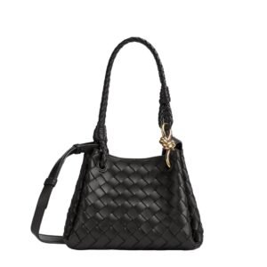 BOTTEGA VENETA PARACHUTE SMALL INTRECCIATO LEATHER SHOULDER BAG BLACK