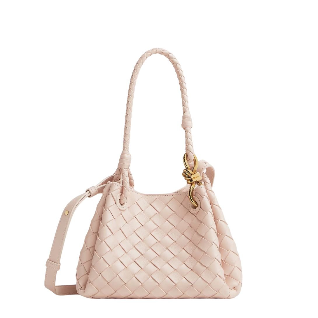 BOTTEGA VENETA PARACHUTE SMALL INTRECCIATO LEATHER SHOULDER BAG CAMEO