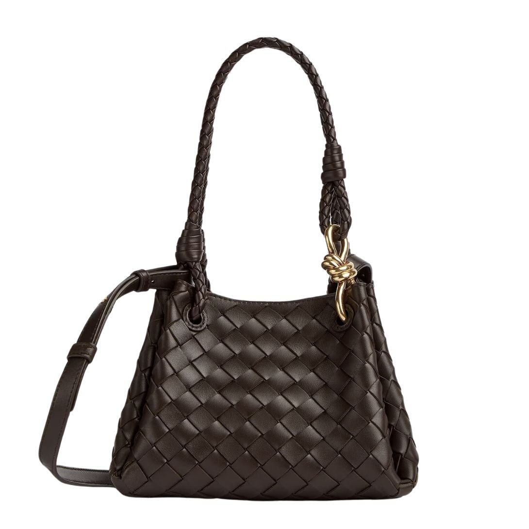 BOTTEGA VENETA PARACHUTE SMALL INTRECCIATO LEATHER SHOULDER BAG FONDANT