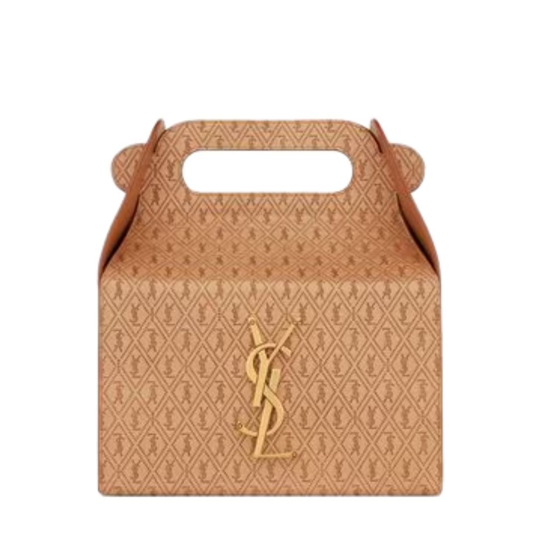 SAINT LAURENT TAKE AWAY BOX IN LEATHER BROWN GOLD