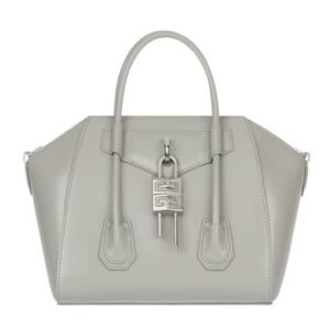 GIVENCHY WOMEN’S MINI ANTIGONA BAG IN BOX LEATHER LIGHT GREY