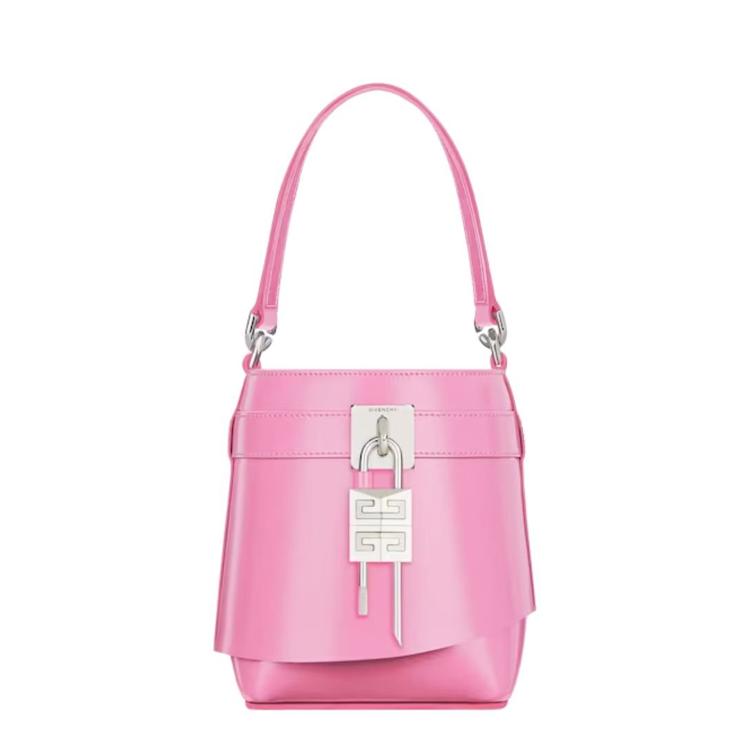 GIVENCHY WOMEN'S MICRO SHARK LOCK LEATHER BUCKET BAG LIPSTICK PINK