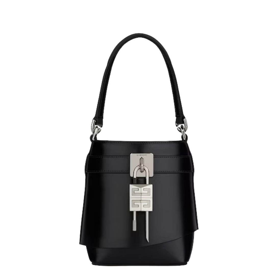 GIVENCHY WOMEN'S MICRO SHARK LOCK LEATHER BUCKET BAG BLACK
