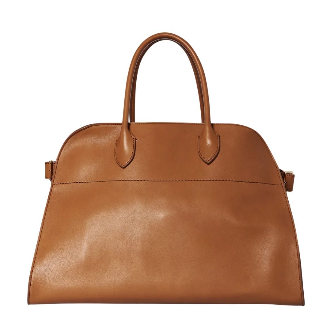 a brown leather handbagTHE ROW SOFT MARGAUX 17 BAG IN LEATHER BROWN