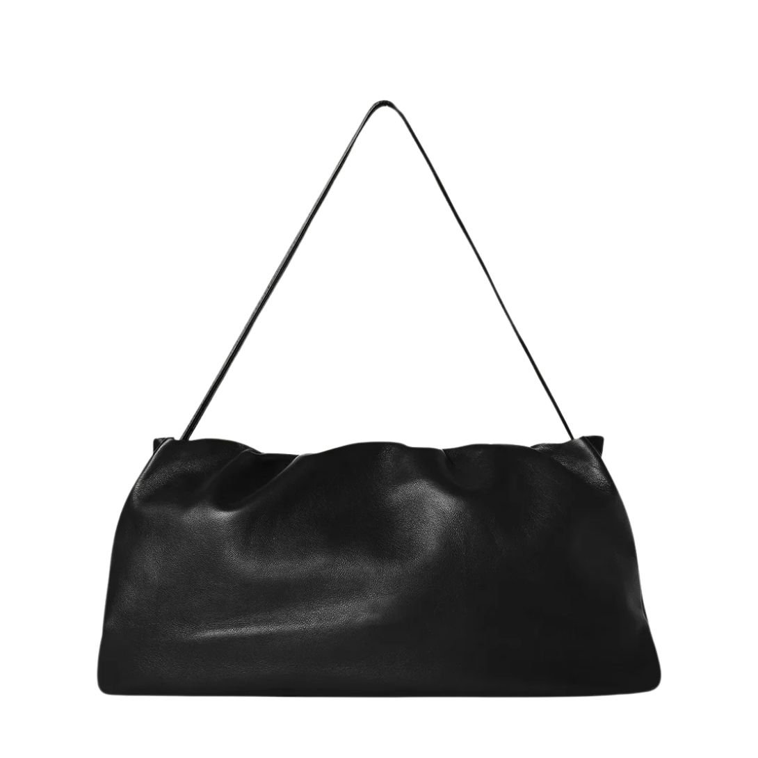 THE ROW BOURSE XL LEATHER SHOULDER BAG BLACK