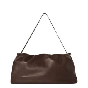THE ROW BOURSE XL LEATHER SHOULDER BAG BROWN MELANGE