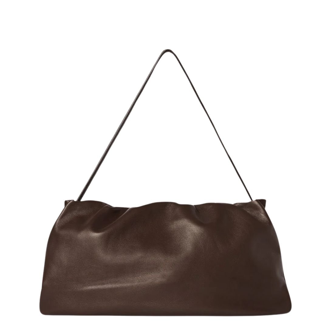 THE ROW BOURSE XL LEATHER SHOULDER BAG BROWN MELANGE