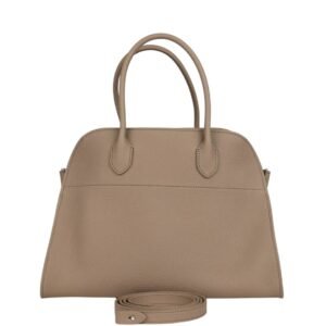 THE ROW SOFT MARGAUX 12 BAG DARK TAUPE CALFSKIN SILVER HARDWARE