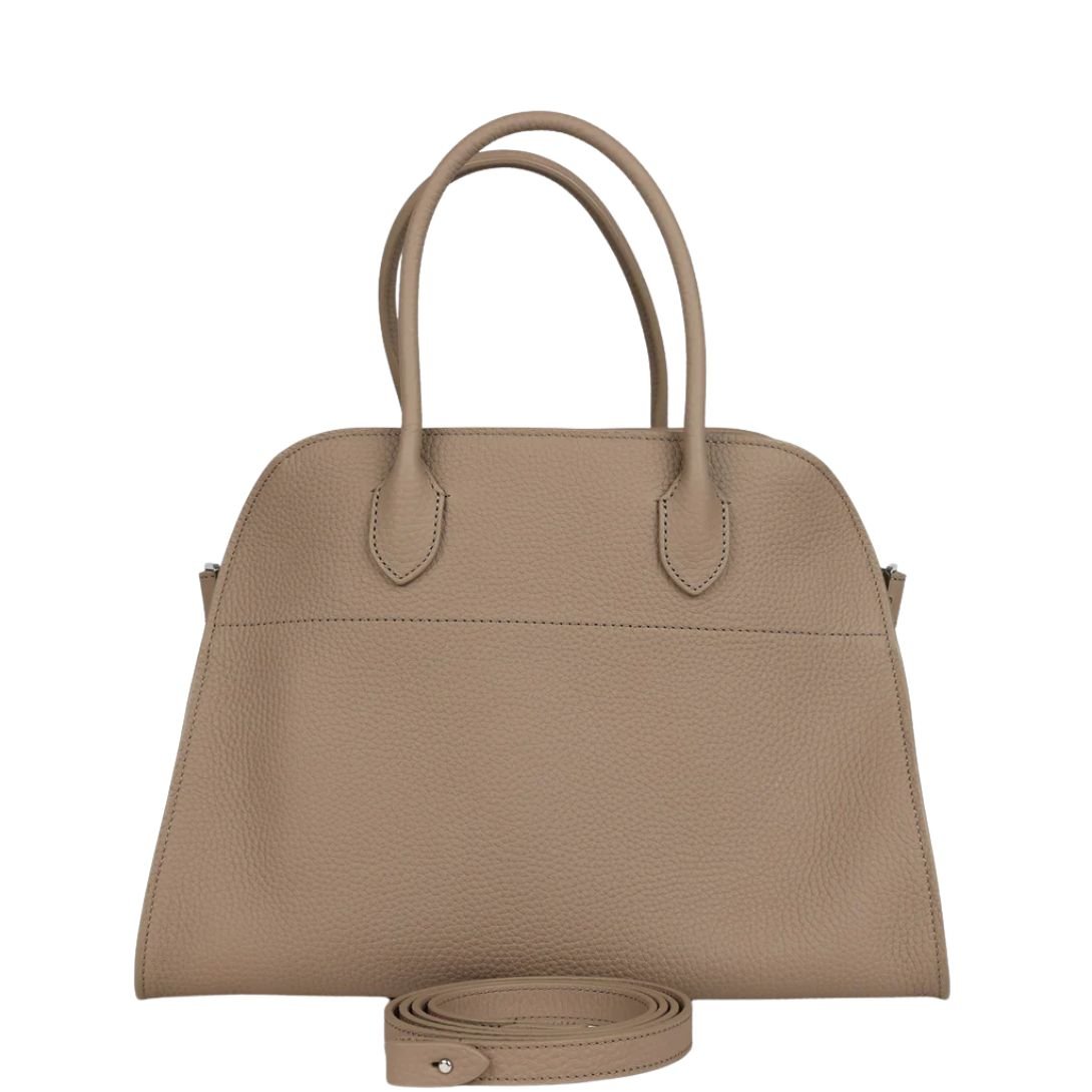 THE ROW SOFT MARGAUX 12 BAG DARK TAUPE CALFSKIN SILVER HARDWARE