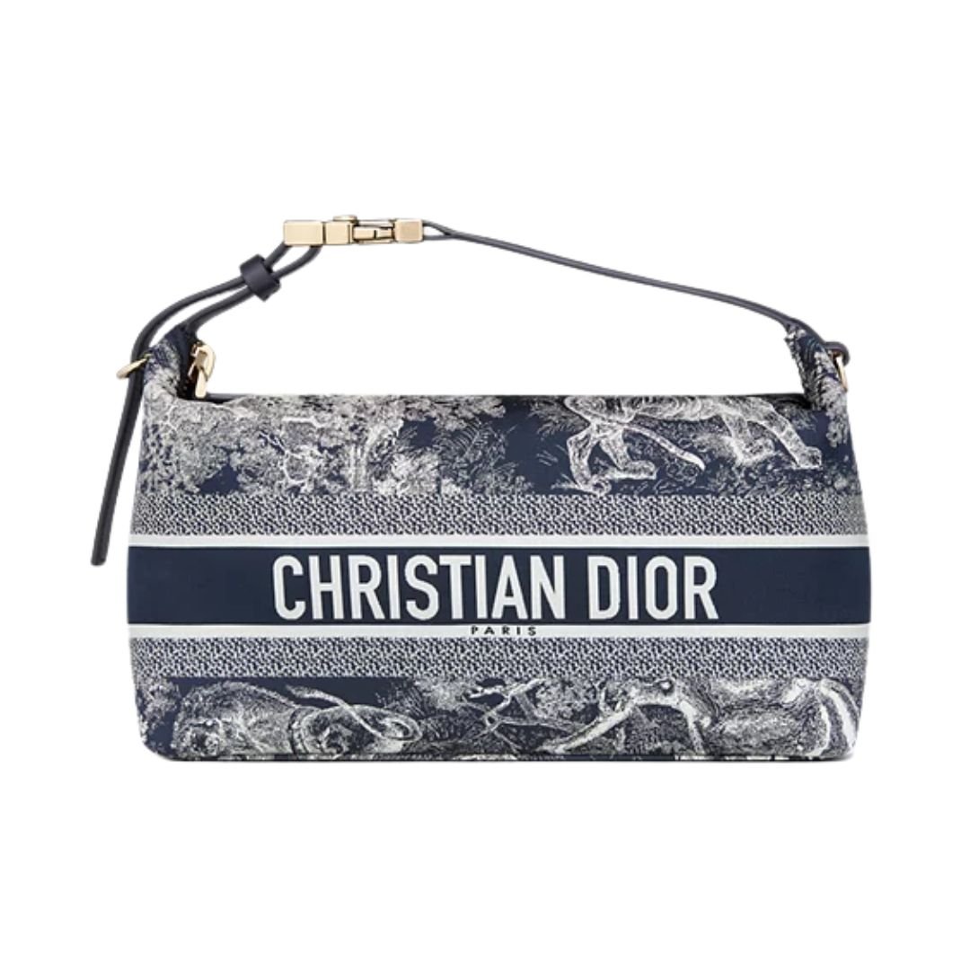 DIOR MEDIUM DIORTRAVEL NOMAD POUCH BLUE TOILE DE JOUY REVERSE TECHNICAL FABRIC WOMEN