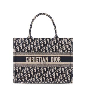 WOMEN DIOR MEDIUM DIOR BOOK TOTE ECRU AND BLUE DIOR OBLIQUE EMBROIDERY
