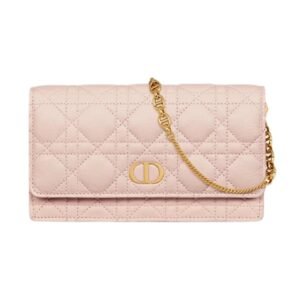 DIOR CARO POUCH WITH CHAIN SUPPLE CANNAGE CALFSKIN WOMEN POWDER PINK