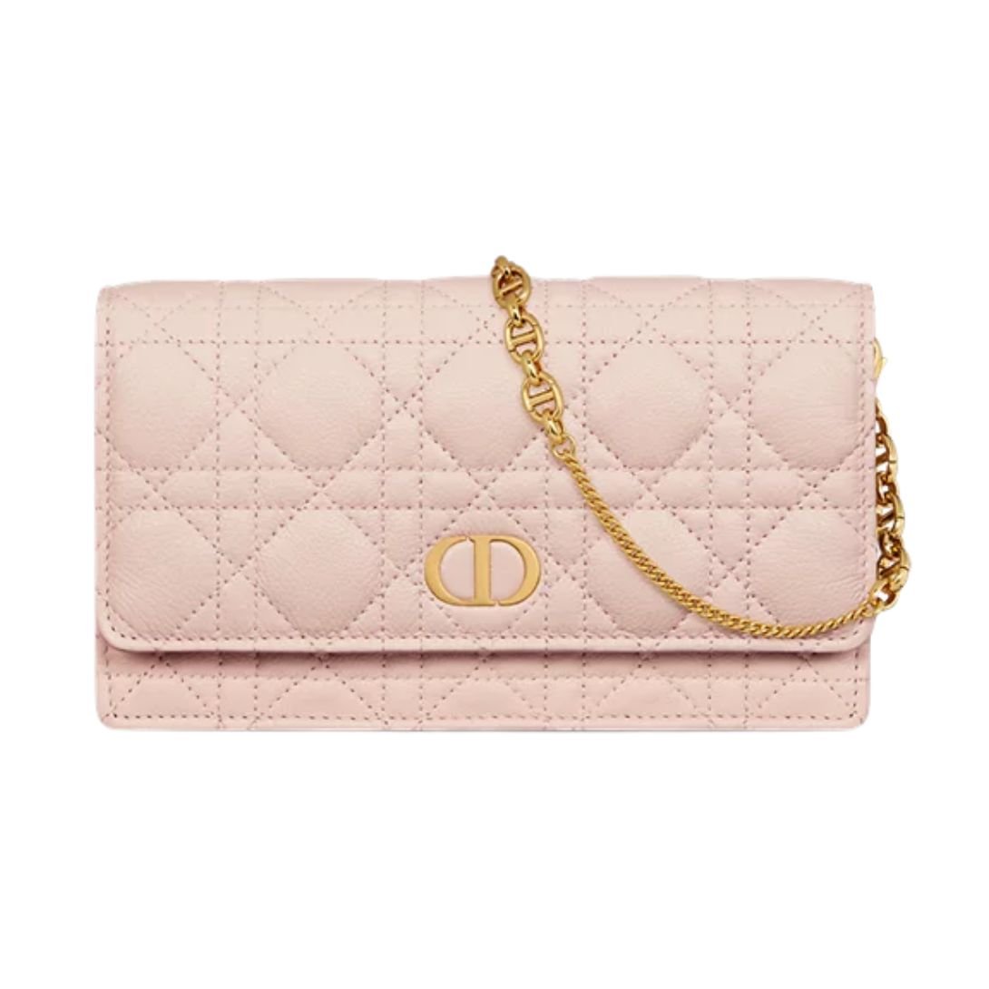 DIOR CARO POUCH WITH CHAIN SUPPLE CANNAGE CALFSKIN WOMEN POWDER PINK
