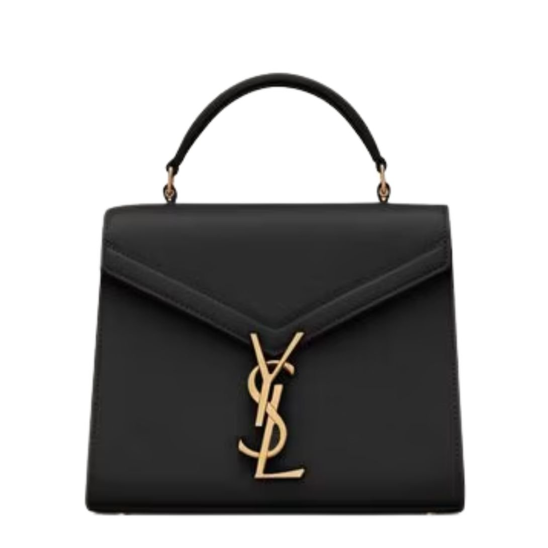 SAINT LAURENT WOMEN'S CASSANDRA MINI TOP HANDLE BAG IN GRAIN DE POUDRE EMBOSSED LEATHER BLACK
