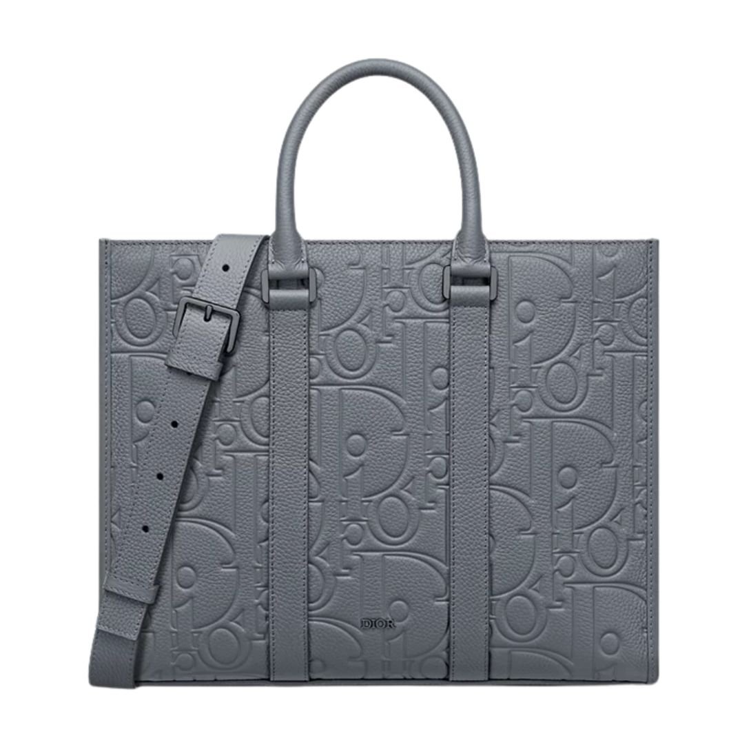 MEN DIOR MEDIUM EAST-WEST TOTE BAG GRAVITY LEATHER DEEP GRAY