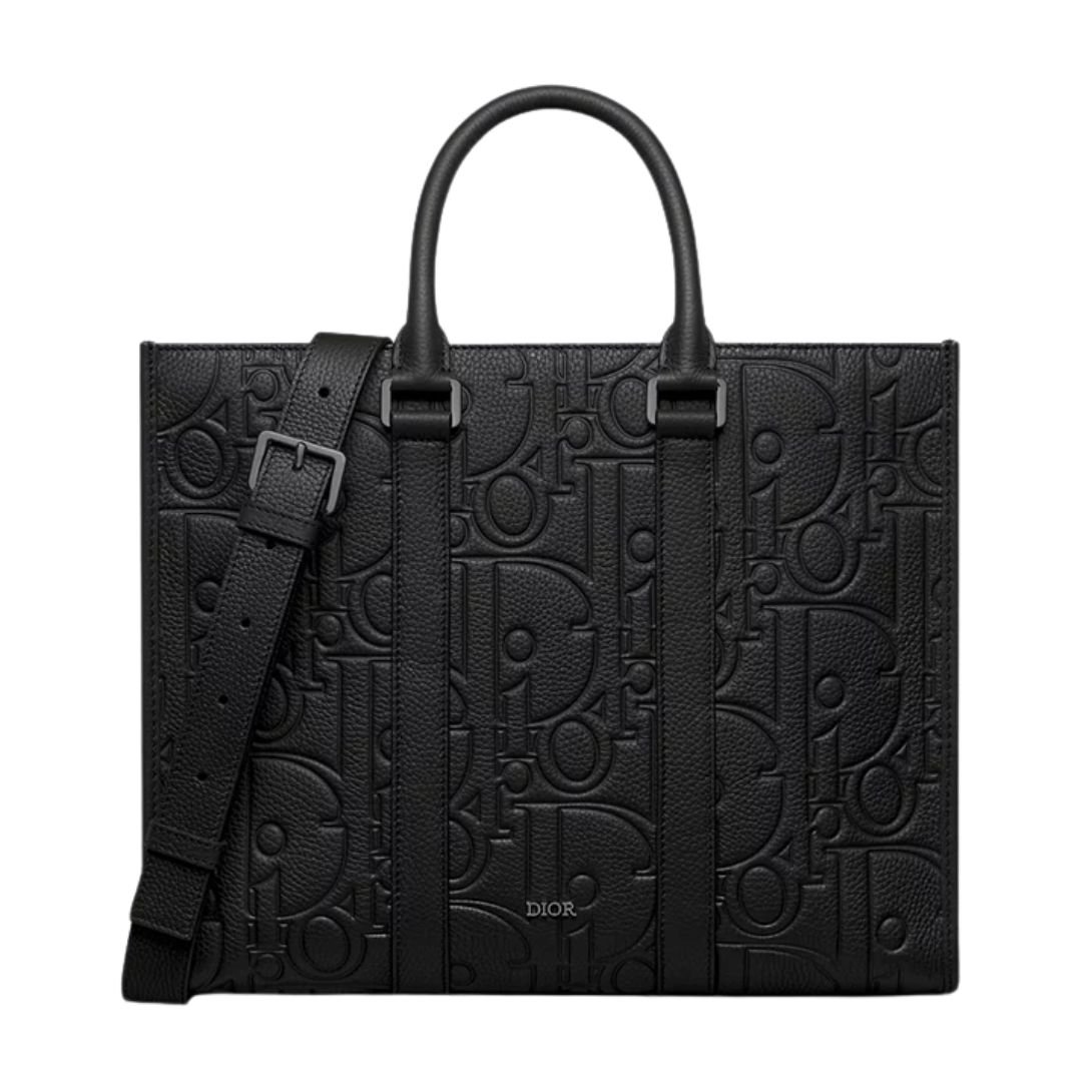 MEN DIOR MEDIUM EAST-WEST TOTE BAG GRAVITY LEATHER BLACK