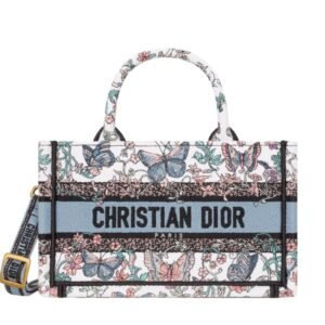 WOMEN MINI DIOR BOOK TOTE WHITE MULTICOLOR TOILE DE JOUY PAPILLON EMBROIDERY