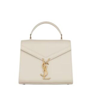 SAINT LAURENT WOMEN’S CASSANDRA MINI TOP HANDLE BAG IN GRAIN DE POUDRE EMBOSSED LEATHER BLANC VINTAGE