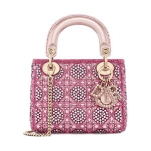 WOMEN DIOR MINI BAG METALLIC LAMBSKIN AND CELESTIAL ROSE