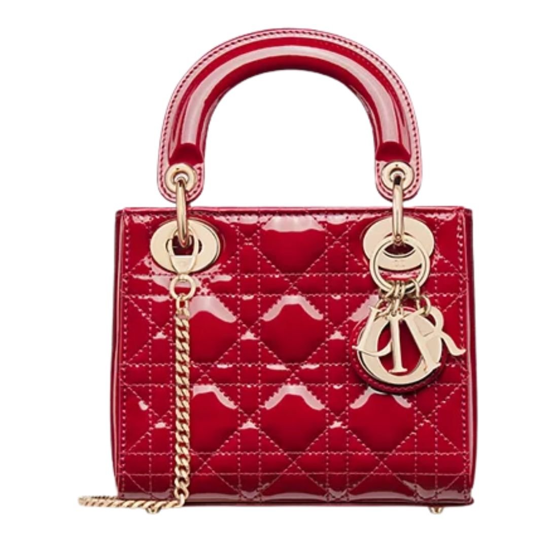 MINI DIOR BAG PATENT CANNAGE CALFSKIN WOMEN CHERRY RED