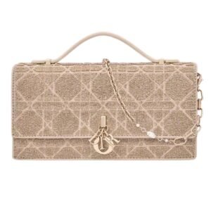 MY DIOR MINI BAG CARAMEL BEIGE MICROBEAD-EMBROIDERED COTTON WITH CANNAGE MOTIF WOMEN