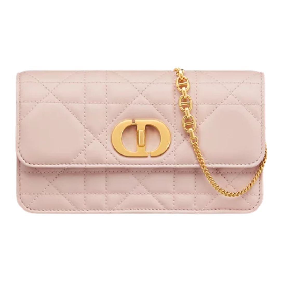 DIOR MISS CARO POUCH WITH CHAIN MACROCANNAGE LAMBSKIN WOMEN POWDER PINK