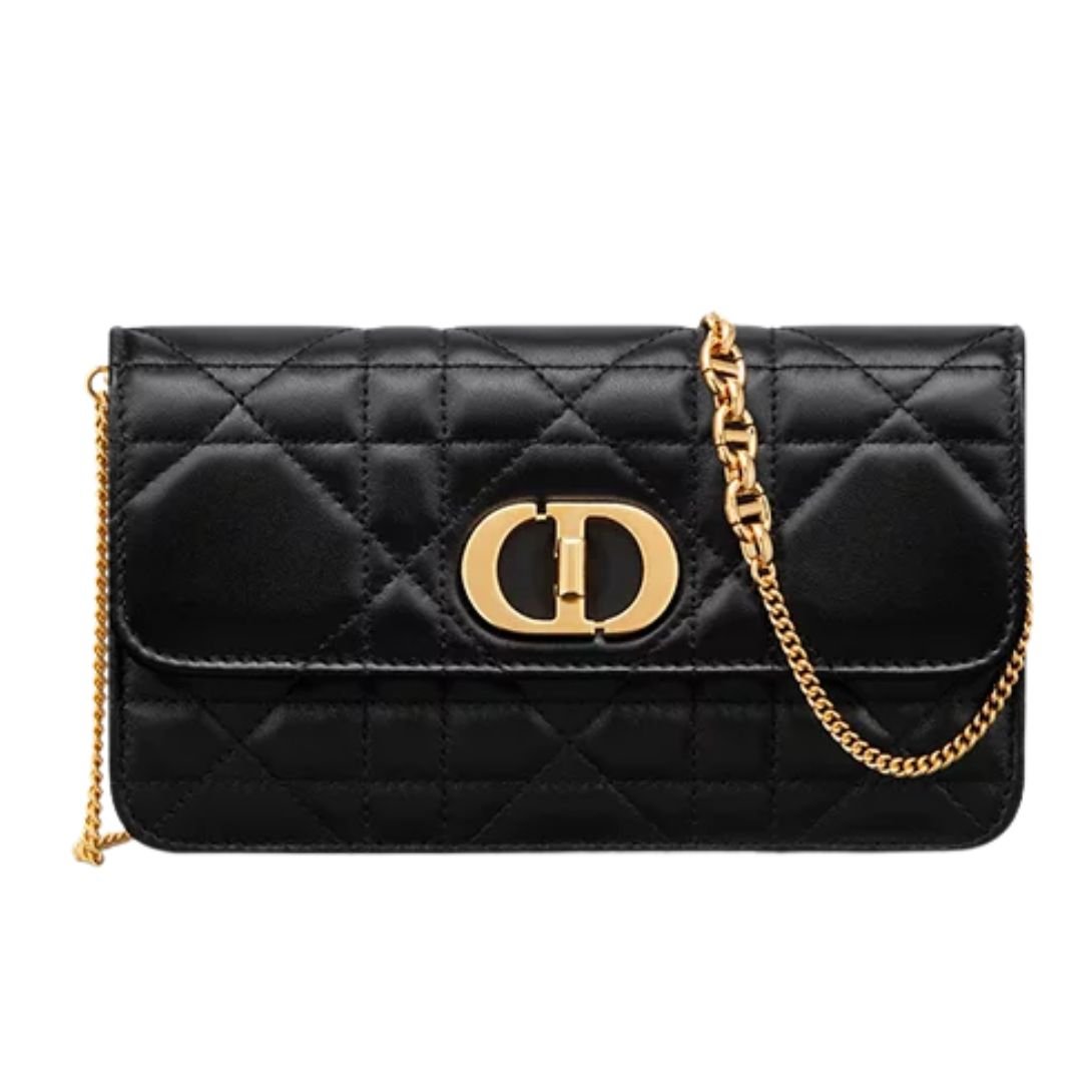 DIOR MISS CARO POUCH WITH CHAIN MACROCANNAGE LAMBSKIN WOMEN BLACK