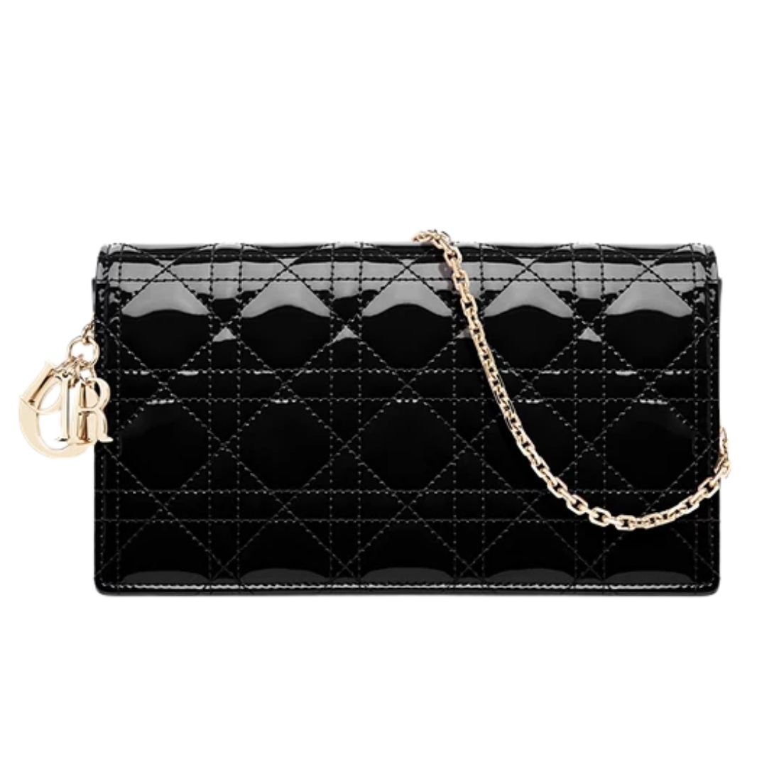 DIOR POUCH PATENT CANNAGE CALFSKIN WOMEN BLACK
