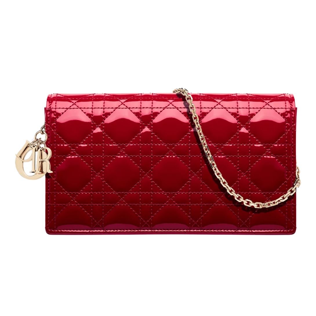 DIOR POUCH PATENT CANNAGE CALFSKIN WOMEN CHERRY RED