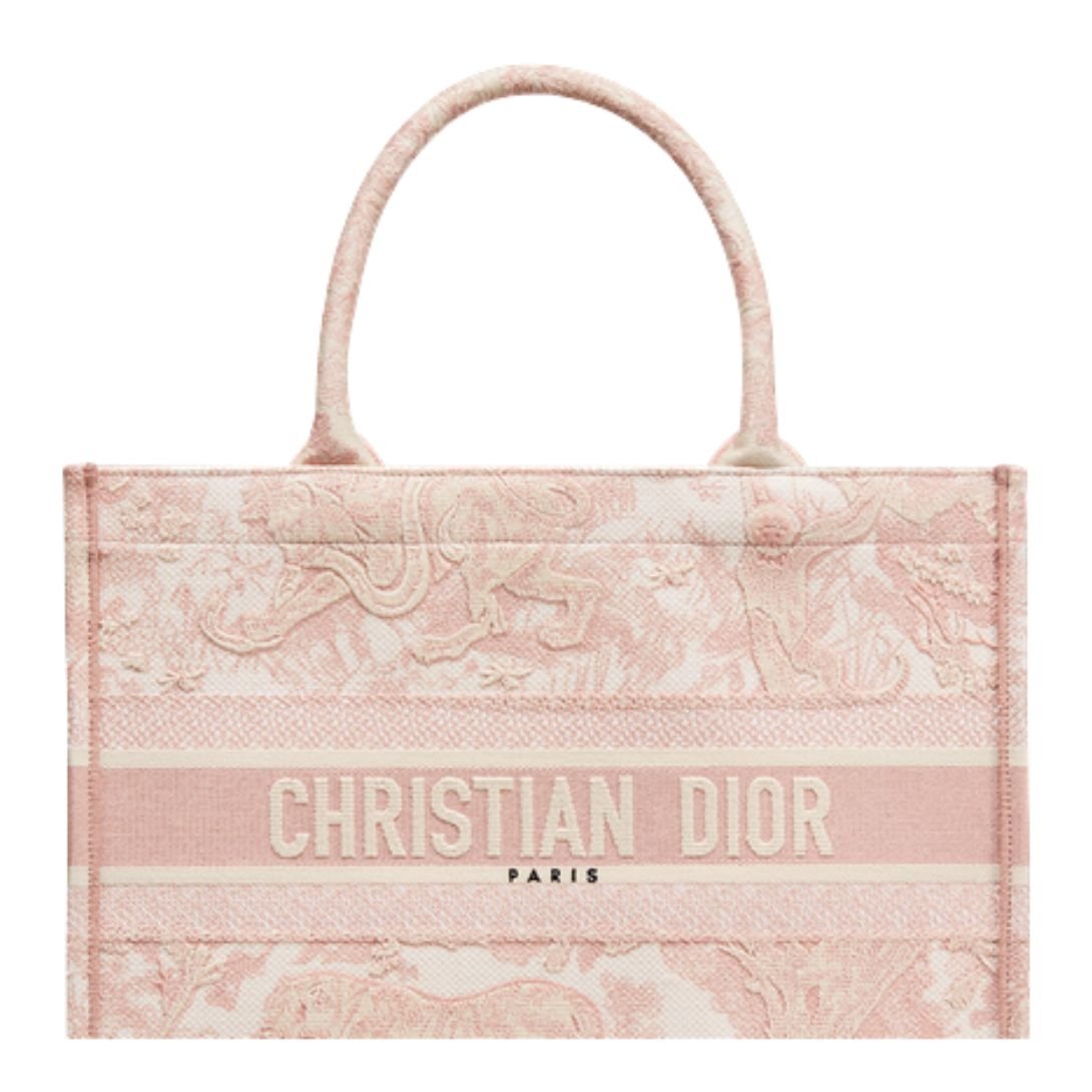 WOMEN DIOR MEDIUM DIOR BOOK TOTE ECRU AND PINK TOILE DE JOUY EMBROIDERY