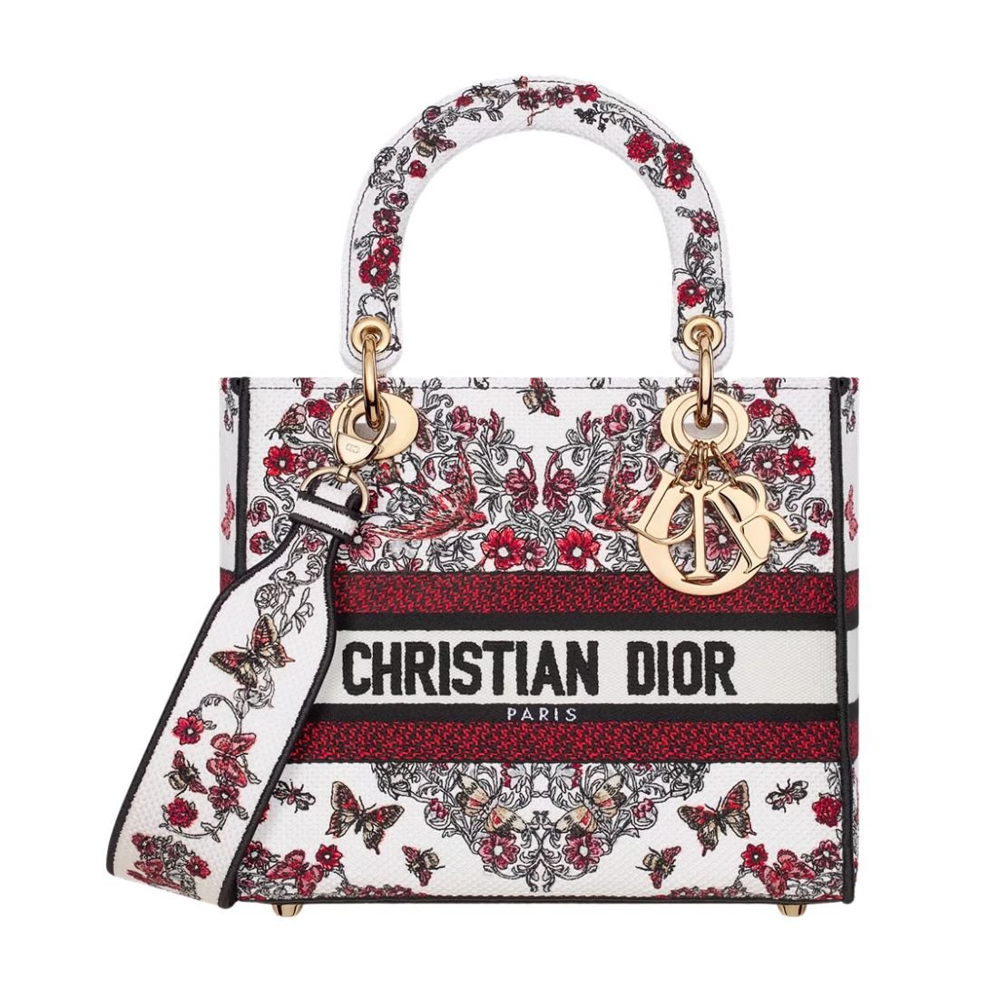 WOMEN DIOR DIORAMOUR MEDIUM D-LITE BAG WHITE EMBROIDERY