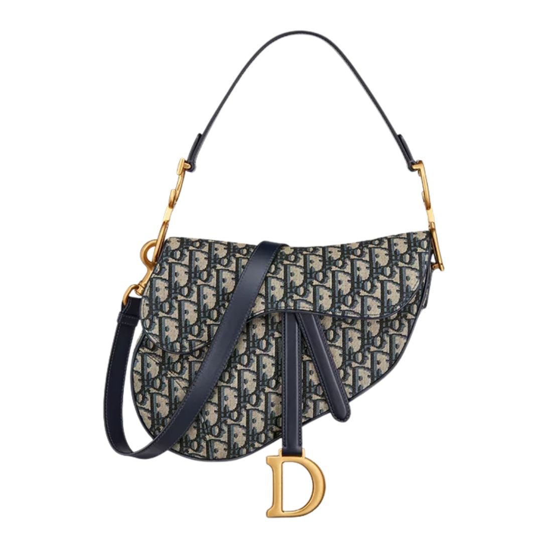 DIOR SADDLE BAG WITH STRAP BLUE DIOR OBLIQUE JACQUARD WOMEN