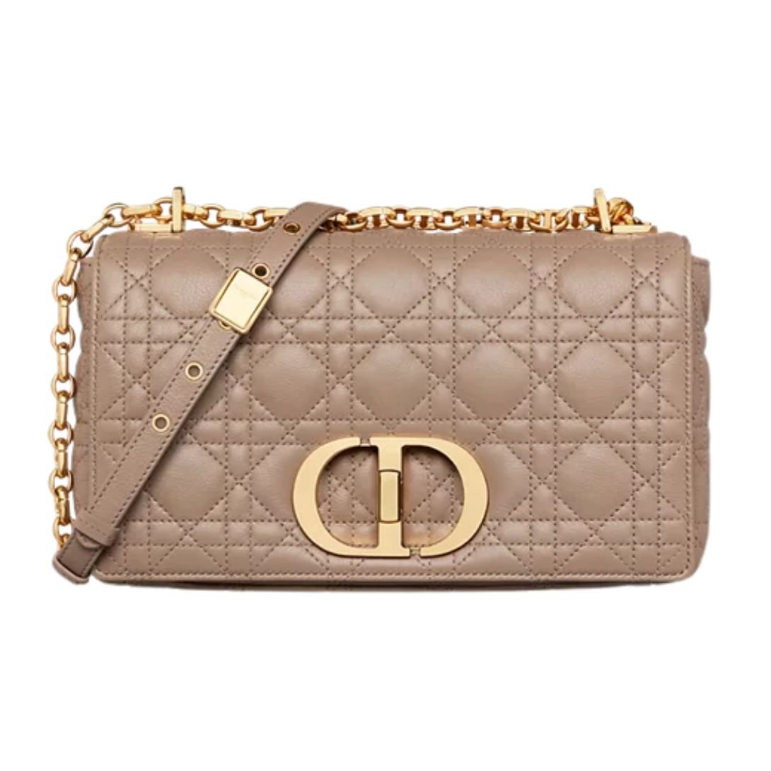 MEDIUM DIOR CARO SHOULDER BAG WARM TAUPE