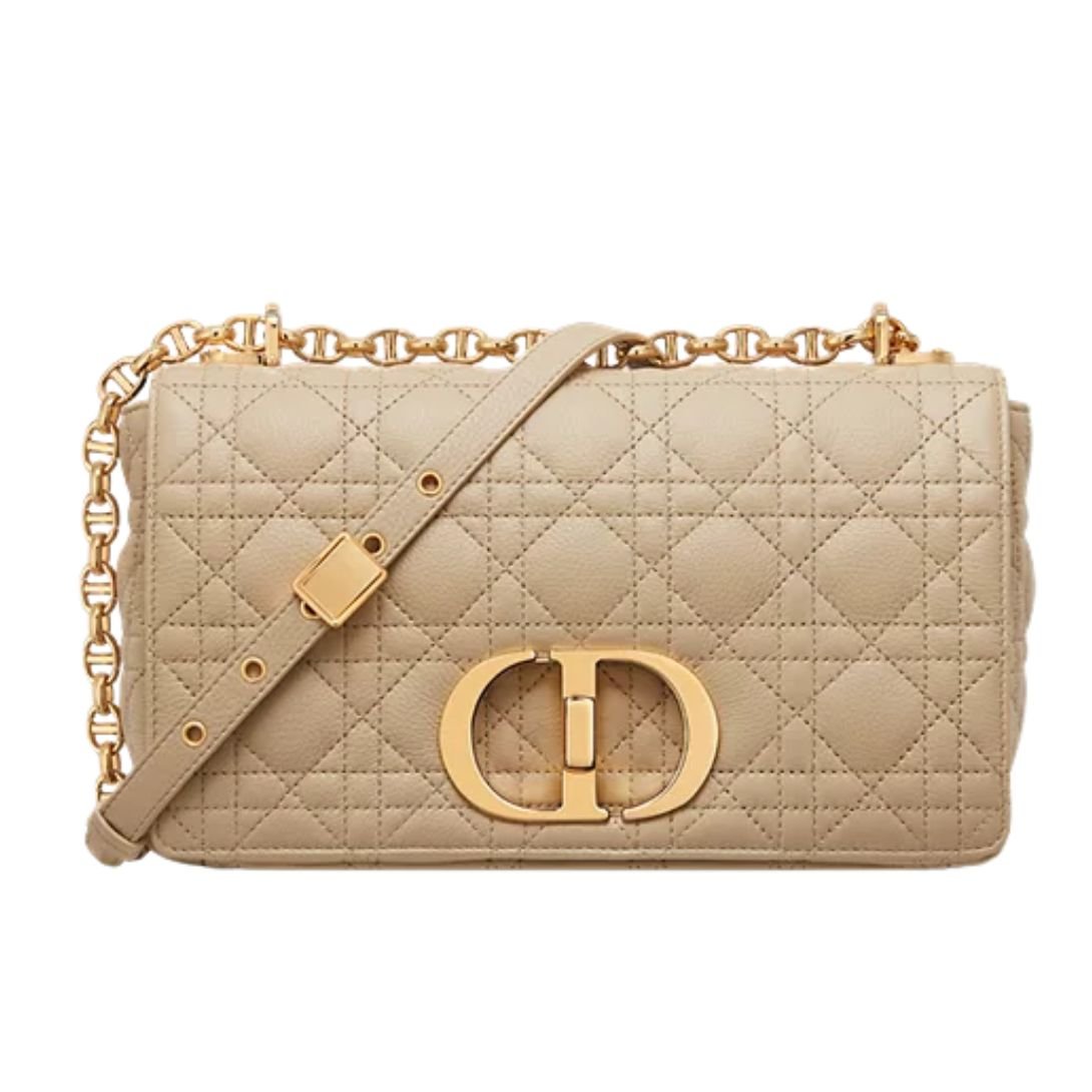 MEDIUM DIOR CARO SHOULDER BAG RAPE BEIGE