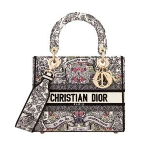 WOMEN DIOR MEDIUM D-LITE BAG LATTE EMBROIDERY