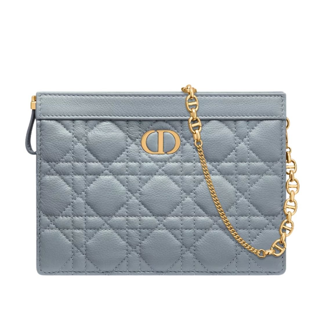 DIOR CARO EVERY DIOR POUCH SUPPLE CANNAGE CALFSKIN WOMEN CLOUD BLUE