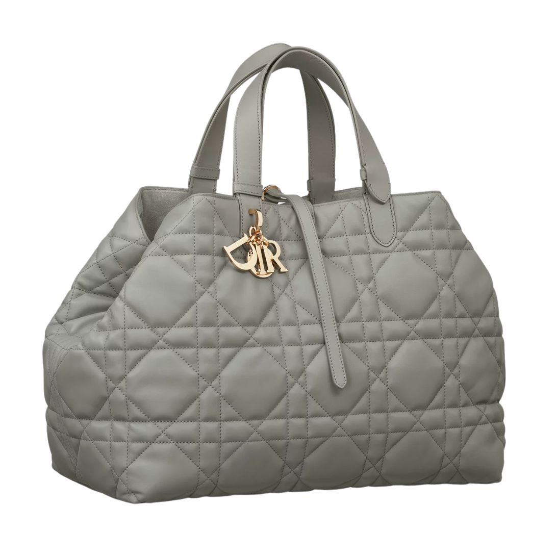 DIOR LARGE TOUJOURS BAG MACROCANNAGE CALFSKIN WOMEN STONE GRAY
