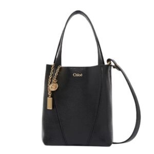 CHLOÉ WOMEN’S SPIN SMALL LEATHER TOTE CLAY BLACK